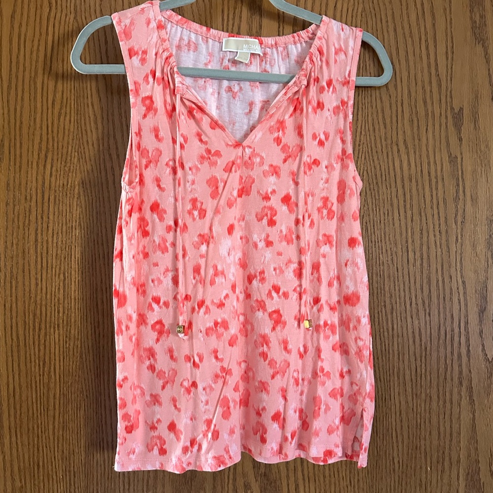 Michael Kors Basics geranium sleeveless pink tie top with gold accents size S